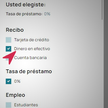 Filtros para buscar prestamistas en Crediteria.es